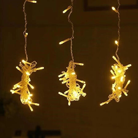 BUFFER® 8 Fonksiyonlu 200 Led 10 Saçak Şerit Led 2x2 Perde İp Led  (Gün Işığı)