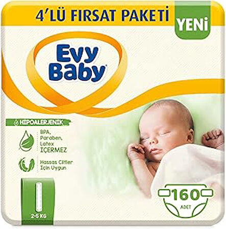 Evy Baby Bebek Bezi 1 Beden Yenidoğan 4'lü Fırsat Paketi,160 Adet