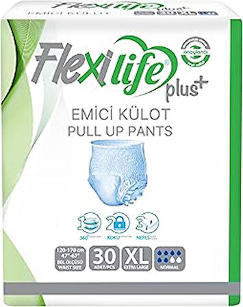 Flexi Life Plus Yetişkin Hasta Bezi, XL Boy, 30 Adet, 120-170 cm Bel Ölçüsü, Islak Göstergeli