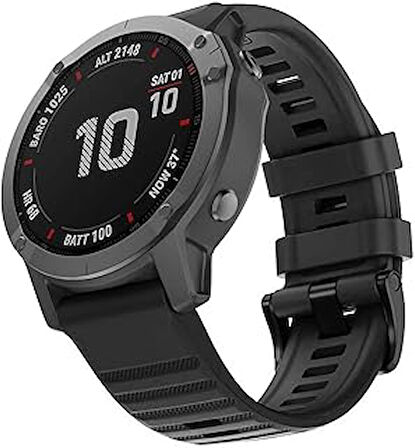 Garmin Fenix 5X Plus Titanium için Kordon Quick Fit Strap Band Siyah