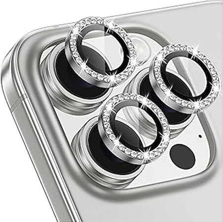 Happy Trend iPhone 16 Pro/iPhone 16 Pro Max Taşlı Lens Koruyucu Premium Kalite ve Görünüm Silver Gümüş