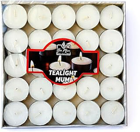 NUR MUM TEALIGHT 50 ADET, çaydanlık mumu, beyaz, 4 saat yanma süresi