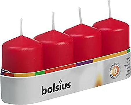 bolsius Kırmızı Renkli Sütun Blok Mum, 7 Saat Yanma Süreli, 60/40mm