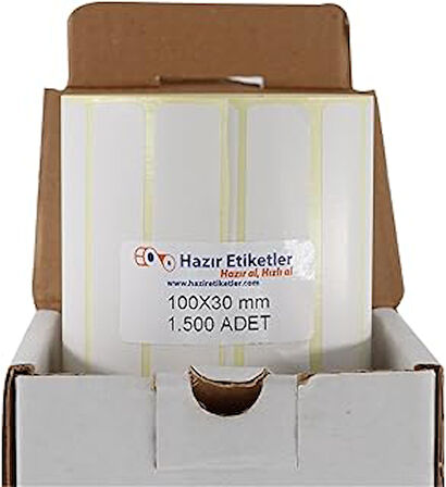 hazır etiketler , hazır al hızlı al Kuşe Etiket 100mm x 30mm Ruloda 1500 Adet 40mm Kuka Çapında Baskısız Barkod Yazıcı Etiketi