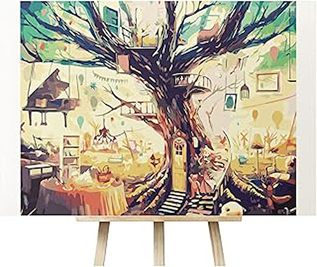 Kendin Yap Ağaç Ev - Tree House/Sayılarla Boyama Kanvas Tablo Seti-56 * 70 CM