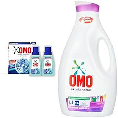 Omo Çamaşır Makinesi Temizleyicisi Çam Esintisi 400 ml ve Omo Sıvı Sık Yıkananlar Çamaşır Deterjanı, 2470 ml, 38 Yıkama