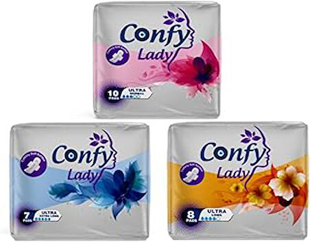 Confy Lady Ultra Hijyenik Ped Tanışma Paketi - 10 Normal, 8 Long, 7 Extralong, Toplam 25 Adet