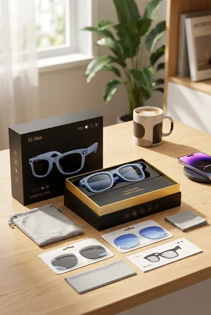 Kamera Mikrofonlu Mor Akıllı Gözlük Şık Çerçeve Bluetooth Bağlantılı Premium