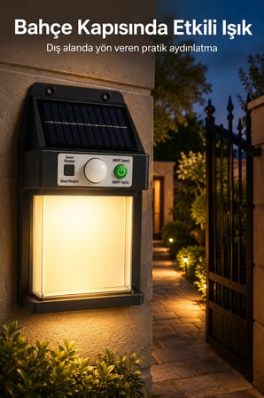 Güneş Enerjili Sensörlü Solar Aplik Dış Mekan Kapı Bahçe Teras Duvar Aydınlatma
