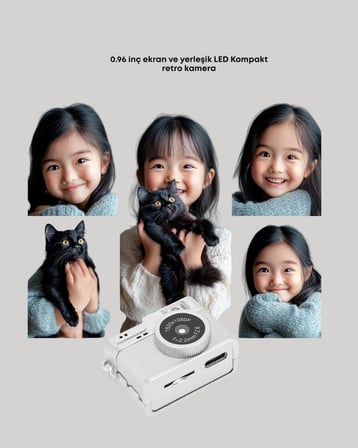 Kompakt Mini Kamera Retro Tasarım 128GB Hafıza 1080P Video