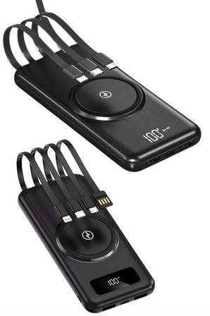 Kablosuz Çoklu Şarj Girişli 10.000 Mah Kablolu Powerbank Taşınabilir