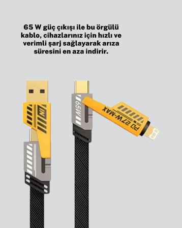 Akıllı Telefon Tablet Laptop Uyumlu 65W Güçlü Veri Kablosu