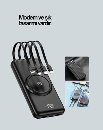 Çoklu Cihaz Uyumu ile Kablolu ve Kablosuz Şarj – Pratik Powerbank