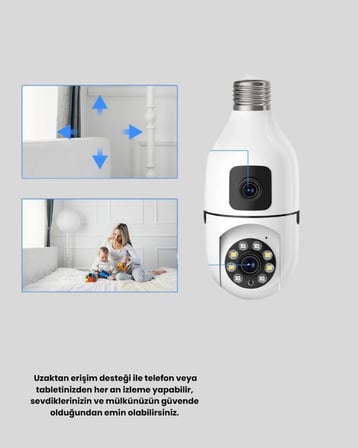 WiFi Ampul Güvenlik Kamerası 1080P Full HD Gece Görüşlü ve Hareket Algılamalı