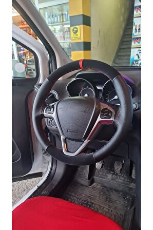 Opel Vectra B Kasa Uyumlu Deri Direksiyon Kılıfı Dikmeli Noktalı-alkantara Kırmızı Yüzüklü
