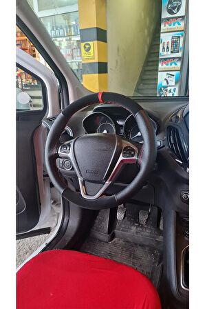 Opel Vectra B Kasa Uyumlu Deri Direksiyon Kılıfı Dikmeli Noktalı-alkantara Kırmızı Yüzüklü