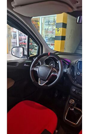Opel Vectra B Kasa Uyumlu Deri Direksiyon Kılıfı Dikmeli Noktalı-alkantara Kırmızı Yüzüklü