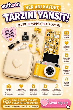 MEPA Najmaddin 4k Çantalı Dijital Retro Video Kamera 48mp 16x Zoom Işıklı (32gb) Kart Dijital Fotoğraf Makinesi Sarı Najmaddin