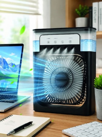 Mey Mey İthalat Püskürtmeli Masaüstü Fan 5 Başlıklı Serinletici, 600 ml Su Haznesi, 3 Kademe Fan, Type-C Bağlantı Najmaddin