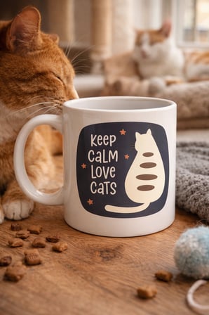 Bez Keep Calm Love Cats Kedi Temalı Porselen Kupa MODEL 56 – Sevimli Tasarım , Kahve & Çay Kupası Najmaddin