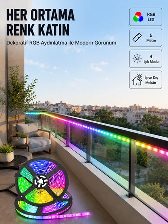 Mey Mey İthalat 5 Metre Kumandalı RGB Şerit LED Aydınlatma Najmaddin