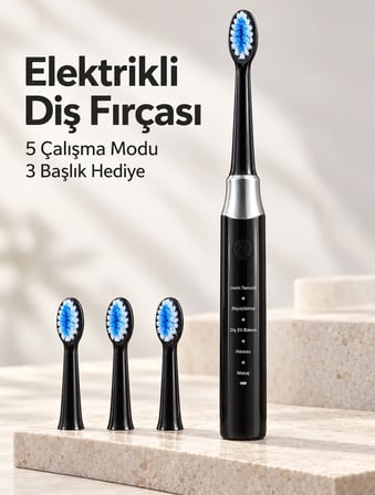 Karg Hassas Ve Masaj Modlu Siyah Elektrikli Diş Fırçası Usb Şarjlı 3 Başlık Hediyeli Najmaddin