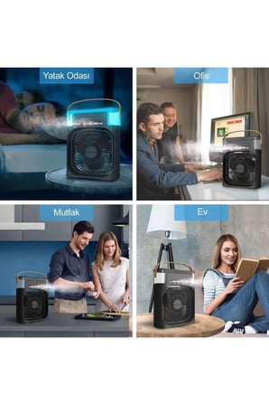 Tedar Taşınabilir Işıklı 5 Spreyli Vantilatör Buzlu Buharlı Vantilatör Mini Fan Nemlendirici Najmaddin