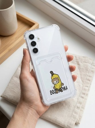 Hepsi Samsung Galaxy A56 Boş Yapma Muz Detaylı Kart Bölmeli Şeffaf Telefon Kılıfı Najmaddin
