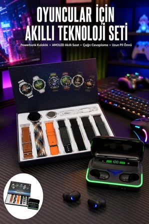 Mey Mey İthalat Powerbank Bluetooth Kulaklık Ve Akıllı Saat 7 Kordonlu Metal Kordon Plastik Kordon Najmaddin