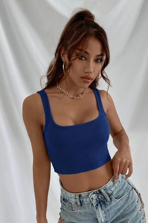 Beru Kadın Lacivert Kalın Askılı Crop Top Büstiyer Esnek Kumaş Şık Basic Kadın Üst Giyim Najmaddin
