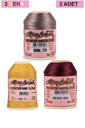 Tedar 3 Adet Altınbaşak Oya ve Dantel İpi 20 gr - Royaleks - No: 672 - 604 - 770 Najmaddin