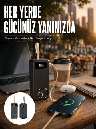 Karg Powerbank 60.000 Mah Taşınabilir Şarj Hızlı El Fenerli Dijital Göstergeli Yeni Nesil Najmaddin