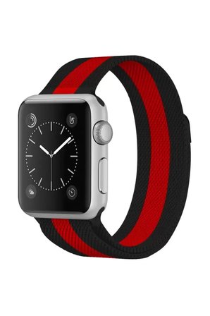 Mark Newface Apple Watch 38mm Metal Mıknatıslı Kordon - Siyah-Kırmızı Najmaddin
