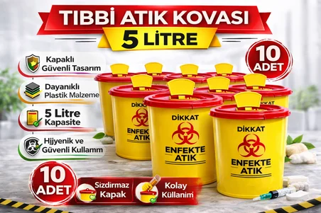 Bez Tıbbi Atık Kovası 5 Litre 10 Adet Kapaklı Tıbbi Atık Kutusu Enfekte Atık Kovası Najmaddin