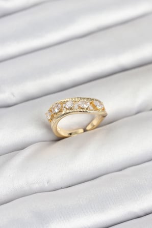 Bez Pirinç Gold Renk Zirkon Taşlı Kadın Yüzük Najmaddin