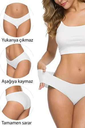 Tedar 8 Adet Kadın Dikişsiz Lazer Kesim Esnek İz yapmayan Külot Beyaz Najmaddin