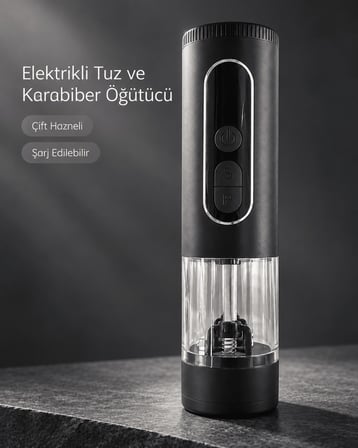Çe Mutfak Ve Sofra Kullanımına Uygun Çift Hazneli Elektrikli Tuz Karabiber Öğütücü Najmaddin
