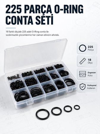 Mey Mey İthalat 225 PCS O-Ring Conta Seti Profesyonel Tamir, Bakım ve Sızdırmazlık Çözümü Najmaddin