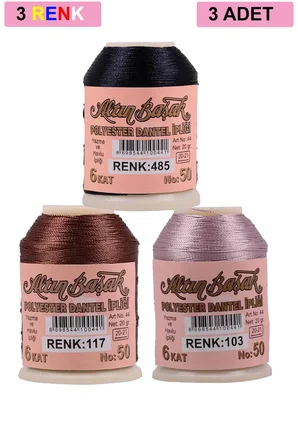 Tedar 3 Adet Altınbaşak Oya ve Dantel İpi 20 gr - Royaleks - No: 117 - 103 - 485 Najmaddin