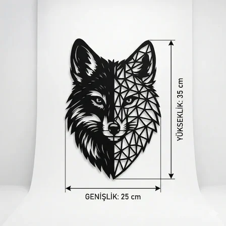 Bez Geometrik Kurt Duvar Tablosu MDF Lazer Kesim Modern Duvar Süsü Minimal Hayvan Figürlü Dekor Najmaddin