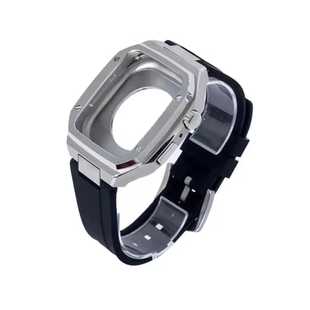 Mark Newface Apple Watch 44mm KR402 Metal Kasa Silikon Kordon - Gümüş Najmaddin