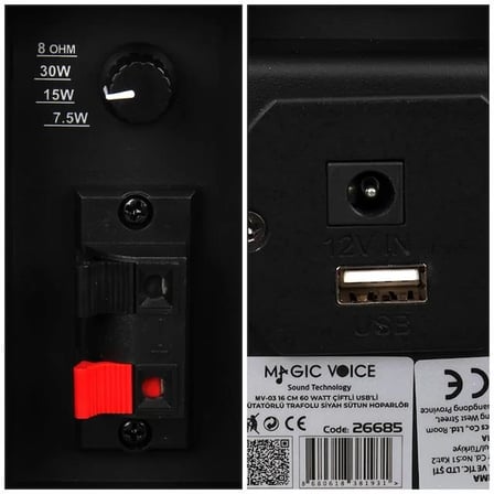 Sh Magicvoice Mv-19 2x7.5 Cm 40 Watt Komütatörlü Hat Trafolu Siyah Sütun Hoparlör (2'li Takım) Najmaddin