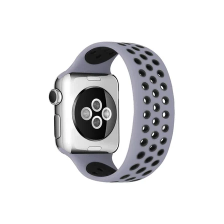 Tedar Apple Watch 42mm Ayarlı Delikli Silikon Kordon - Gri-siyah Najmaddin