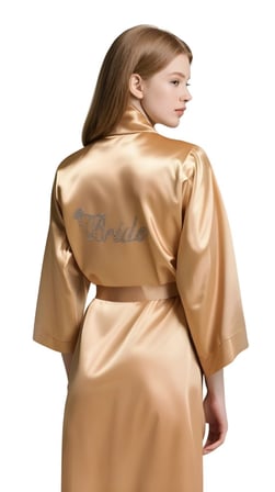 Beru Gold Saten Bride Sabahlık Zarif Kadın Ev Giyim Najmaddin