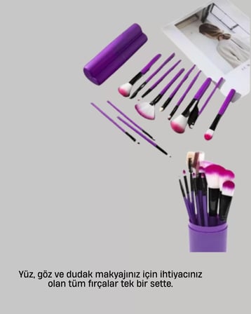 Hepsi 12’li Makyaj Fırça Seti Fondöten Allık Far Karıştırma İçin Tam Uyumlu Najmaddin