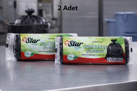 Bez Star Plus Endüstriyel  Boy Atık Torbası 80x110 cm 10 Adet Dayanıklı Sanayi Tipi Atık Poşeti 2 Adet Najmaddin