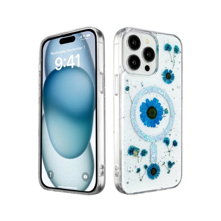 Bez iPhone 14 Pro Max Kılıf Daisy Simli Magsafe Kapak - Mavi Najmaddin