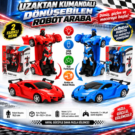 Ticaret Işıklı USB Şarjlı Uzaktan Kumandalı Arabaya Dönüşebilen Robot(adet fiyatıdır) Najmaddin