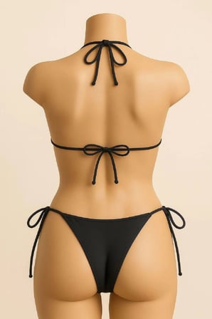 Beru Kadın Siyah Bikini Mayo Takımı Yandan Ve Boyundan Bağlamalı Şık Plaj Ve Havuz Seti Najmaddin