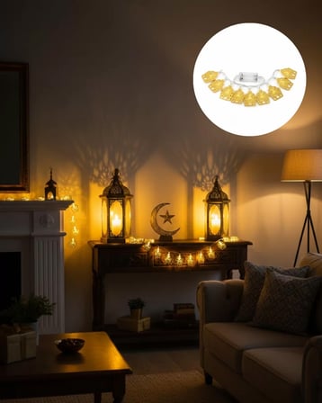 Hepsi Dekoratif Ramazan LED Işık Pilli Cami Tasarımlı Zincir Aydınlatma Yeni Nesil Najmaddin